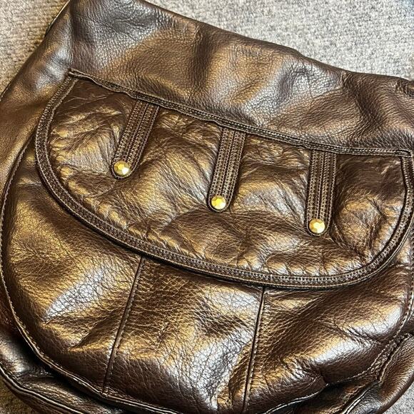 Sigrid Olsen Hobo Shoulder Handbag Brown Leather Pockets Magnetic Classic Lined - Picture 2 of 11